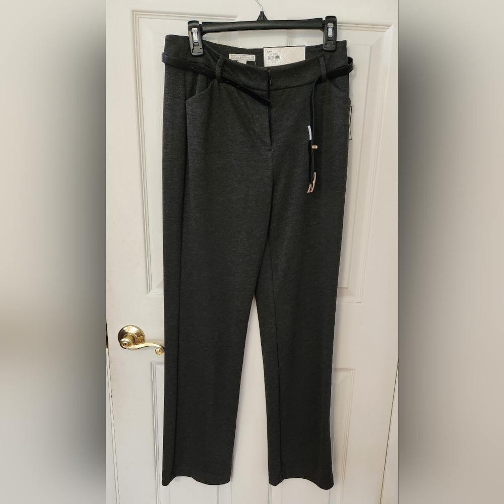 Dana Buchman Dark Gray Straight Leg Mid Rise Dress Pants with Belt NWT Size 6